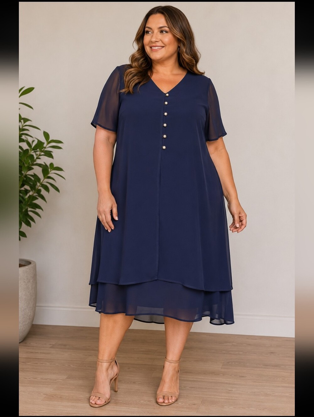 Another Thyme Navy Blue Chiffon Overlay Lined Midi Shift Dress Size 16